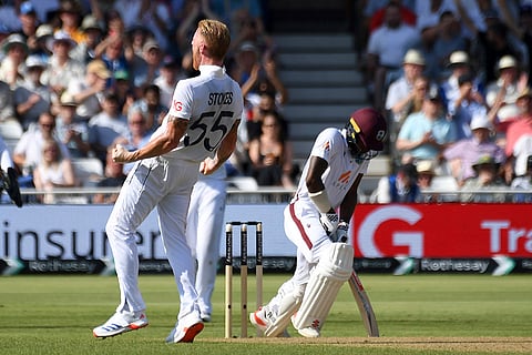 Ben Stokes celebrates Alick Athanaze's wicket